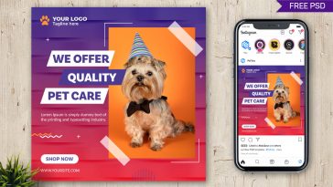 PsFiles Free Instagram Post Design PSD Template for Pet Care