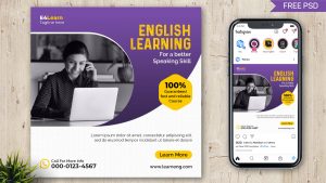Free Instagram Post Design Template PSD for English Learning
