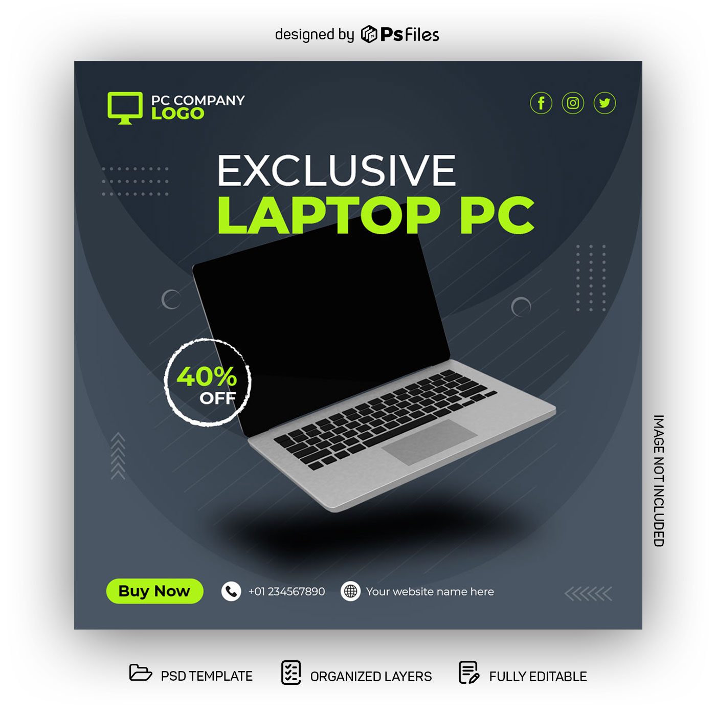 PsFiles Free Instagram Post Design Template for Laptop Offer Sale