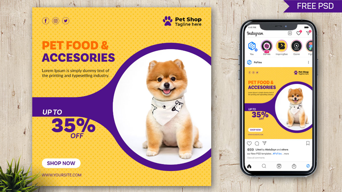Download Free Free Instagram Post PSD Design Template for Pet Shop