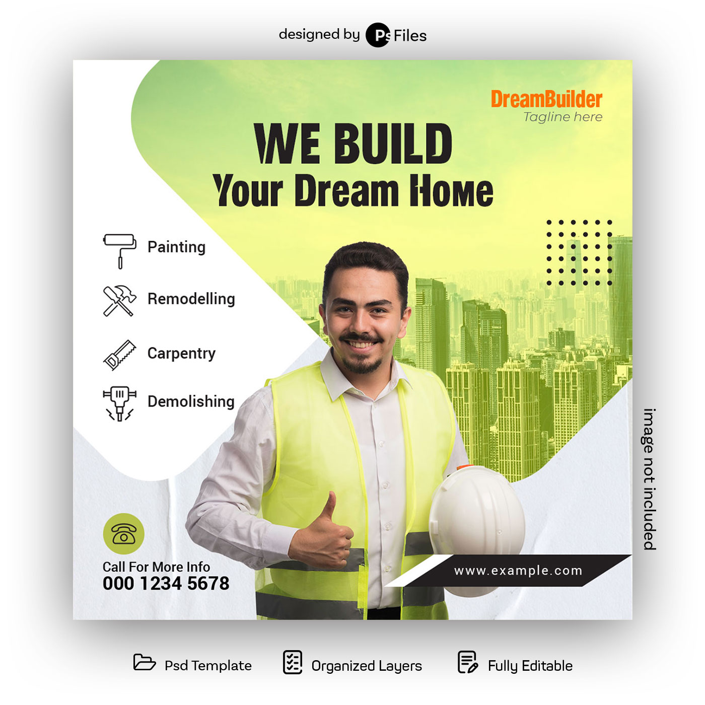 PsFiles Free Instagram Post Template for Builders and Construction Company