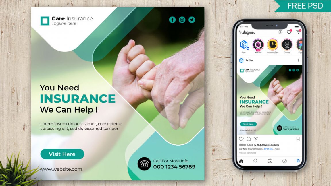 Free Health Life Insurance Agency Social Media Post PSD Template