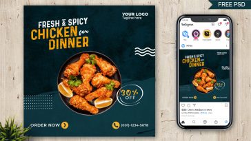 Free Spicy Chicken Dinner Instagram Post Design PSD Template