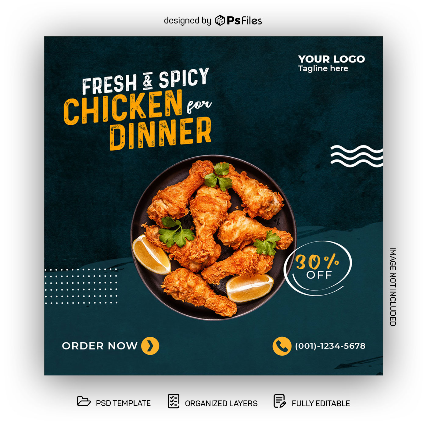 Fresh & Spicy Chicken Social Media Post Design Template PSD