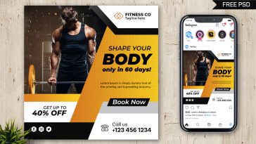 PsFiles Fitness Gym Instagram Poster PSD Template