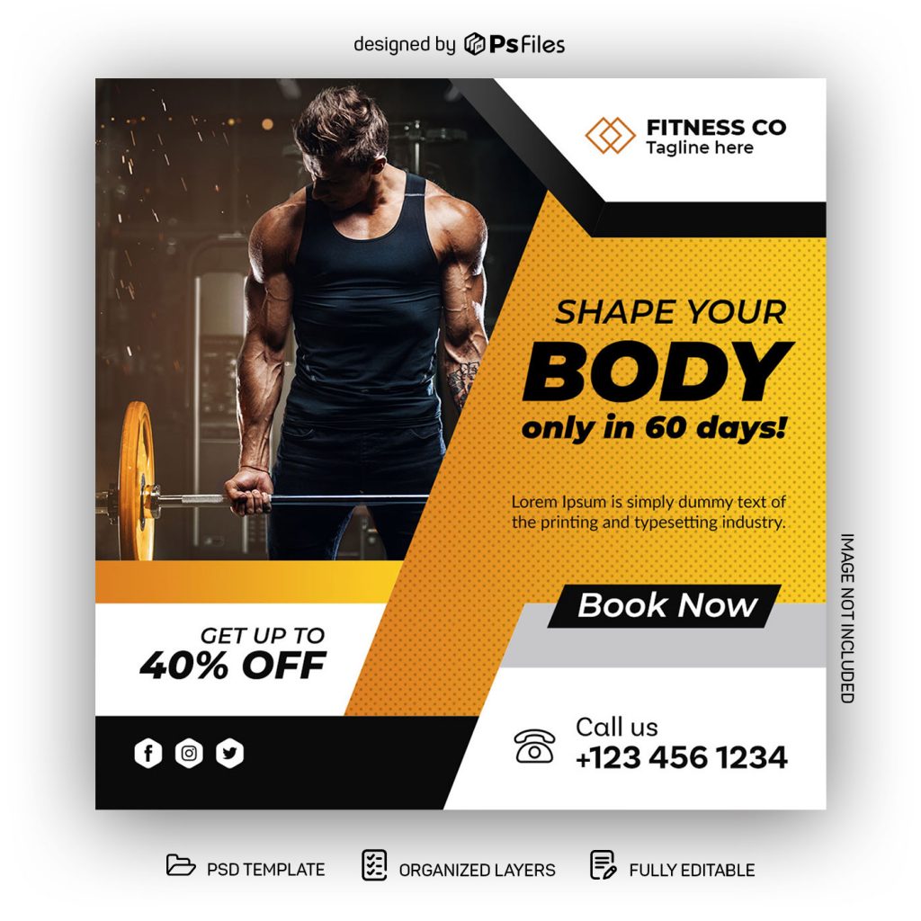 Free Instagram Post Design Template for Fitness Centre - PsFiles