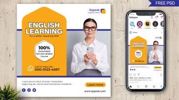 Free English Learning Instagram Post Design Template PSD