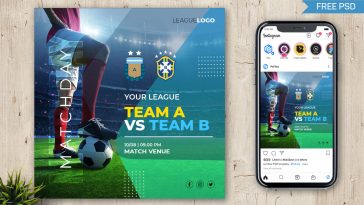 Soccer League Match Sports Instagram Post Design PSD Template