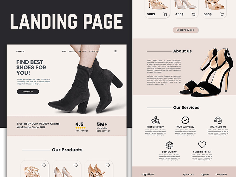 Download Free Best Shoes Website Landing Page PSD Template