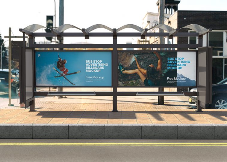 Free Bus Stop Advertising Billboard Mockup