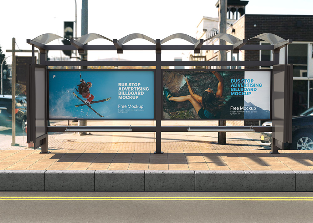 Download Free Free Bus Stop Advertising Billboard Mock up PSD