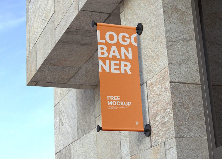Free Outdoor Vertical Logo Banner Mockup