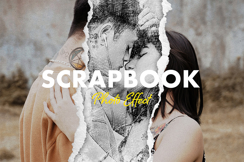 Download Free Free Scrapbook Pencil Sketch Photo Effect PSD Template