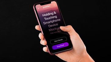 Free Ultra High Quality Hand Holding iPhone Mockup PSD