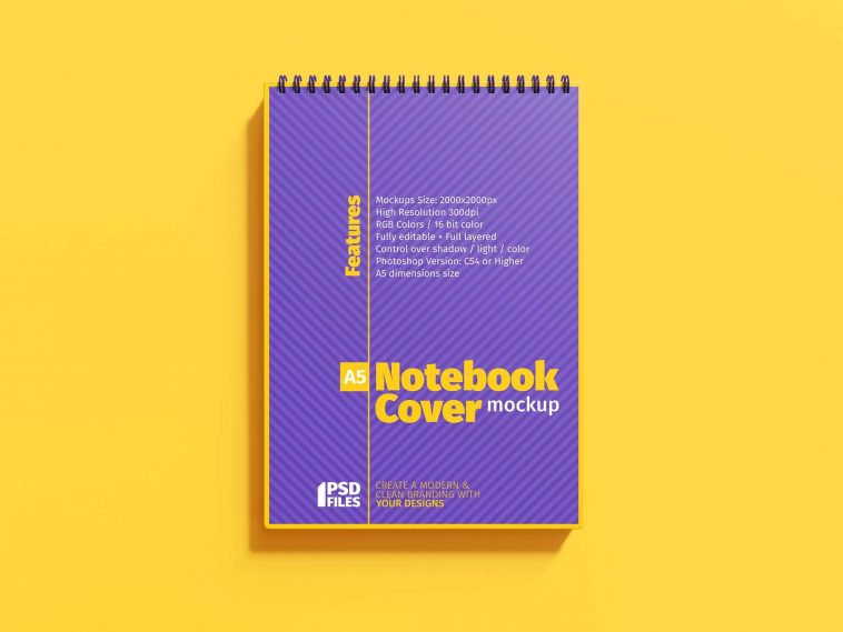 Free A5 Cover Notebook Mockup PSD