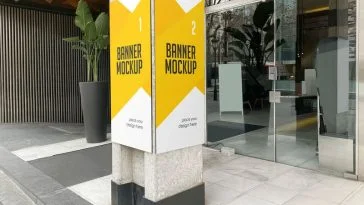 Free Cement Pillar Banner Mockup PSD Set