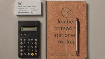 Free Leather Cover Notebook Mockup PSD