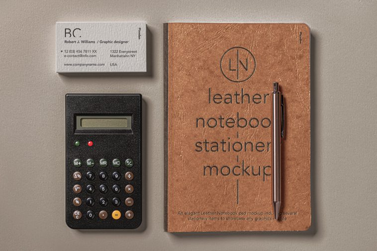 Free Leather Cover Notebook Mockup PSD