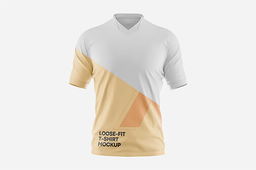 Free Loose Fit V-Neck T-Shirt Mockup PSD