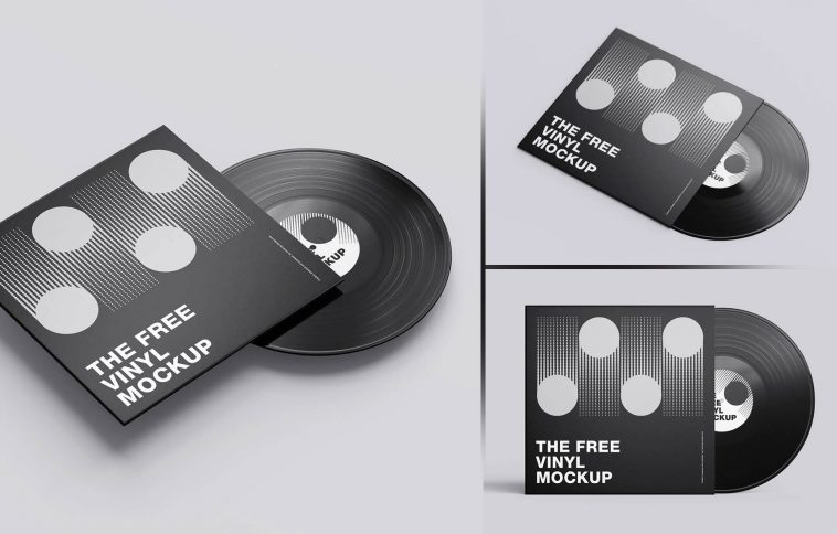 Free Phonograph Record Vinyl Disc Mockup PSD Set