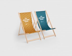 Free Portable Wooden Beach Chair Mockup PSD Set