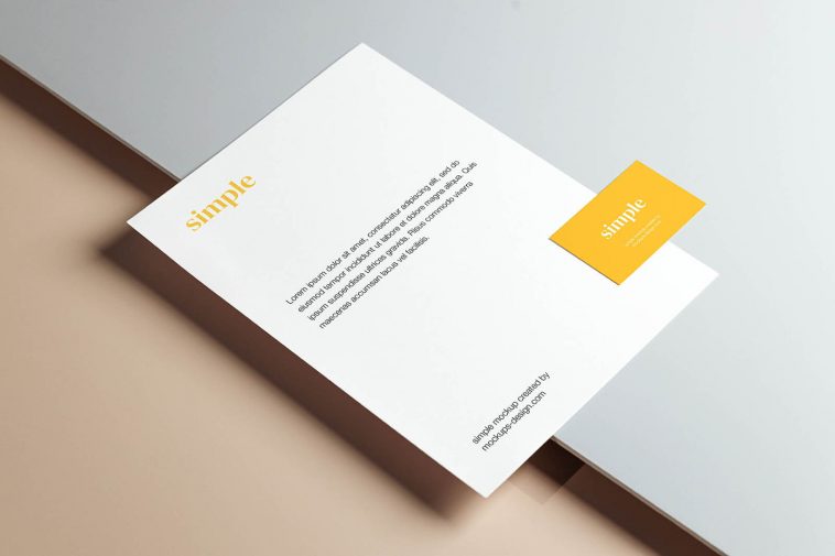 Free Simple Letterhead With Business Card Mockup PSD