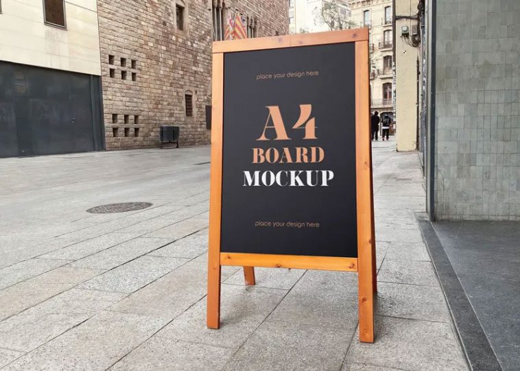 Free Wooden A4 Size A-Stand Mockup PSD