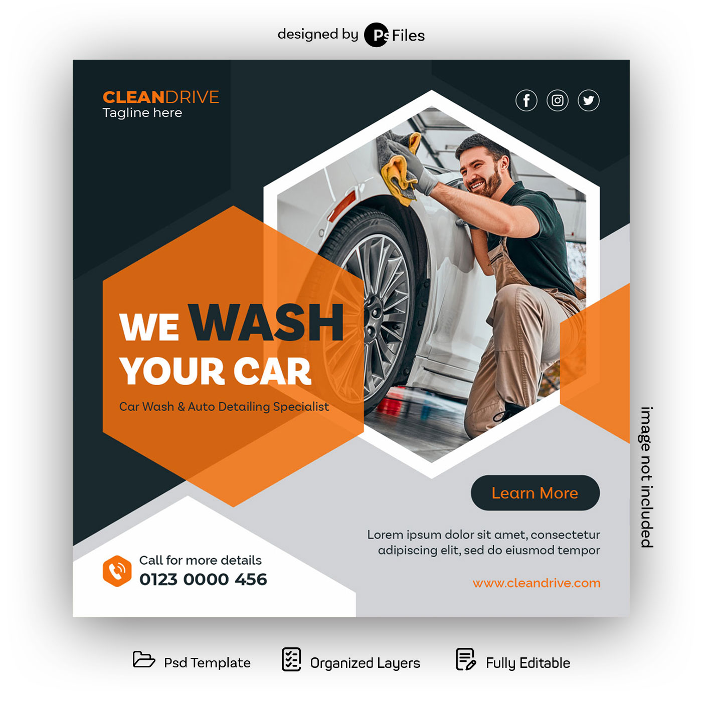 PsFiles Car Wash Service Social Media Instagram Post Banner Template PSD