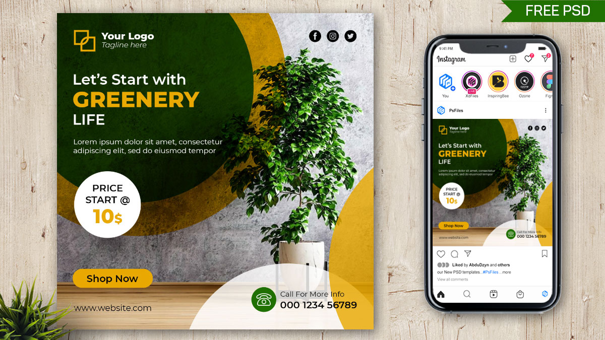Download Free Free Social Media Post Design PSD Template for Indoor Plant Sales