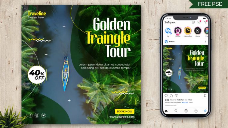 Travel tour instagram post or social media post template Free Psd