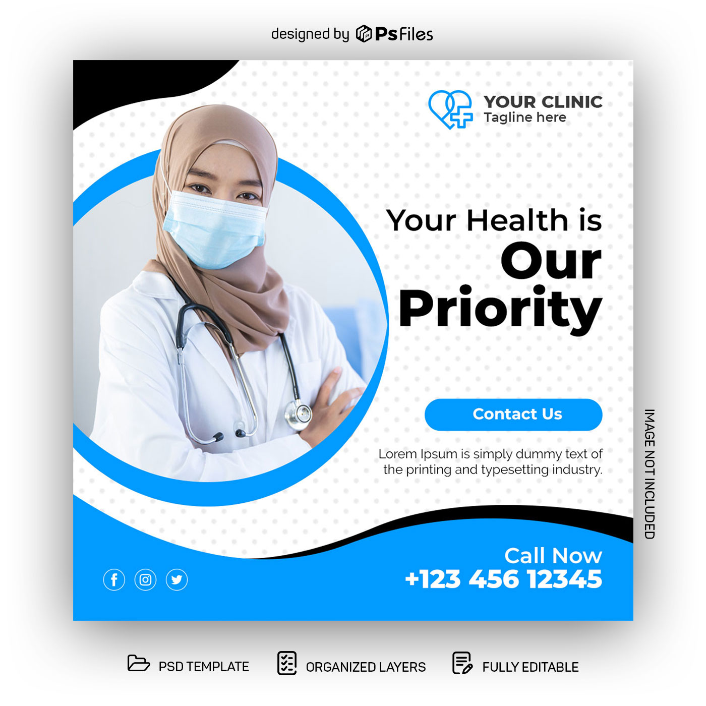 Abstract Shaped Blue Color theme Medical Health Care Instagram Post PSD Template for Free