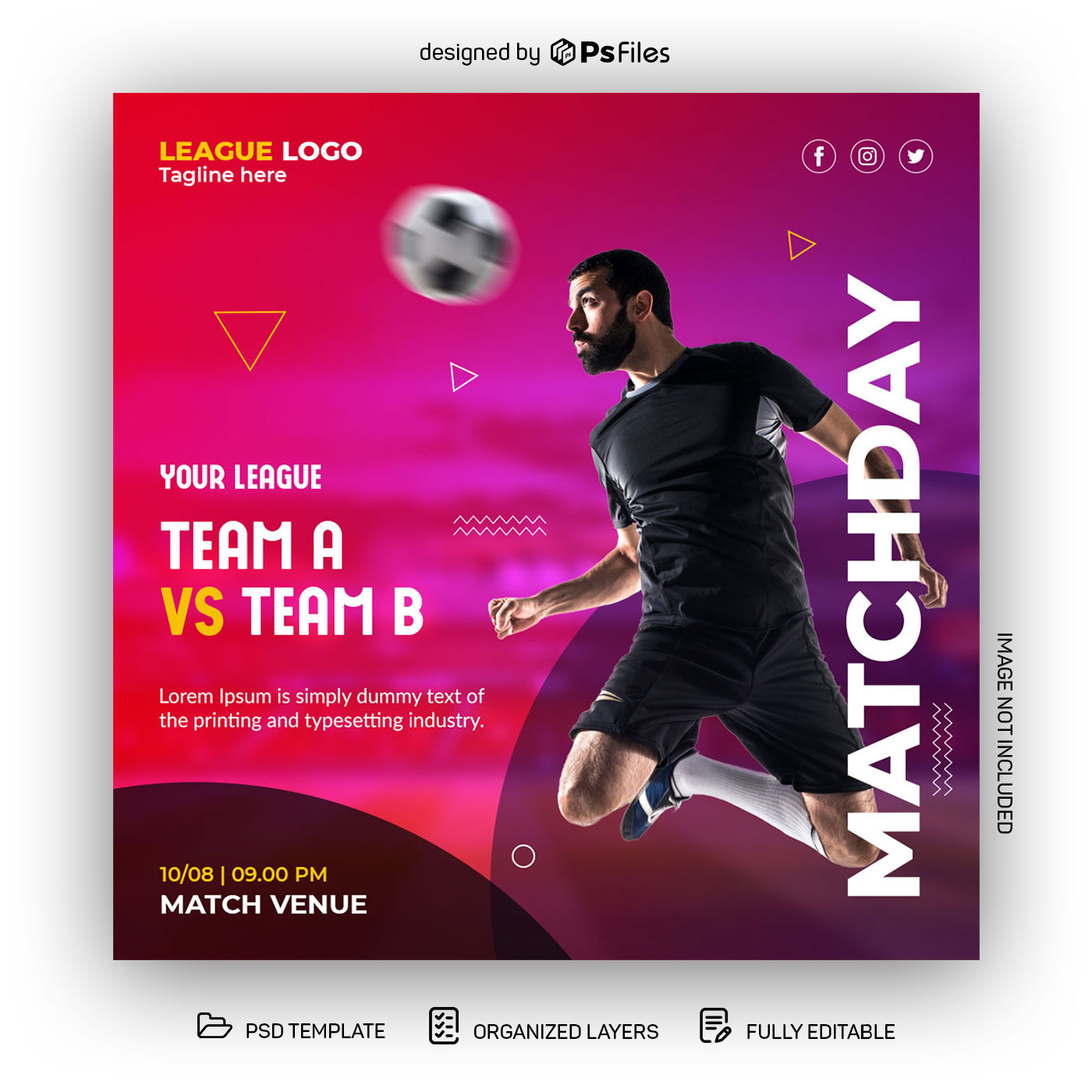 PsFiles Soccer League Match Sports Instagram Post Design Template Free Psd