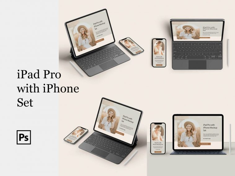 4 Free iPad Pro With iPhone Mockup PSD Files