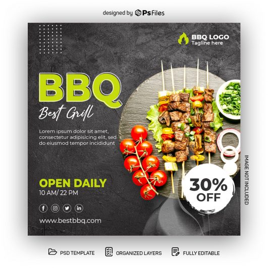 BBQ Grill Food Restaurant Free Instagram Post Design PSD Template