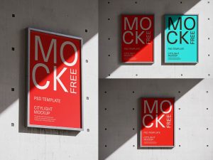 Free Outdoor Wall Framed Poster Mockups 3 PSD Set