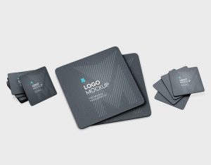 Free Rounded Square Coaster Mockup PSD Set