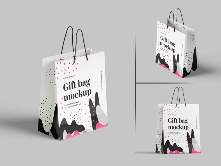 Free Small Paper Gift Bag Mockup PSD Set