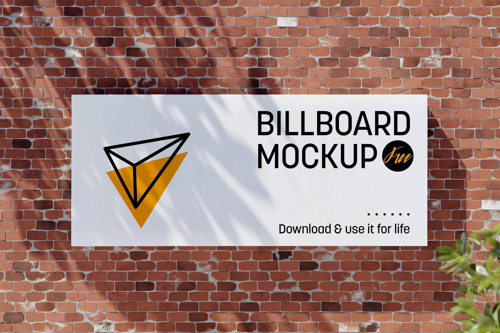 Download Free Free Street Brick Wall Billboard Mockup PSD Shadow over