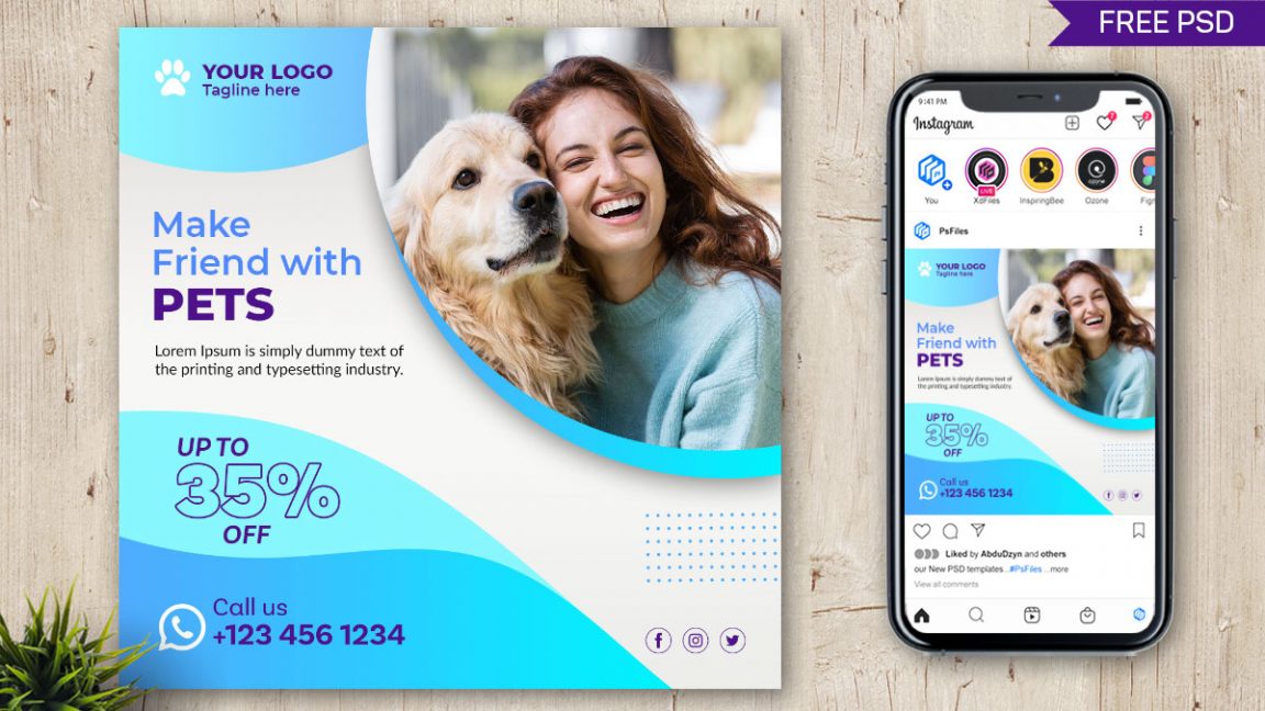 Free Instagram Post Design Template PSD for Pets Shop - PsFiles