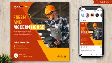 PsFiles Free Instagram Post Template for Modern House Builders Company