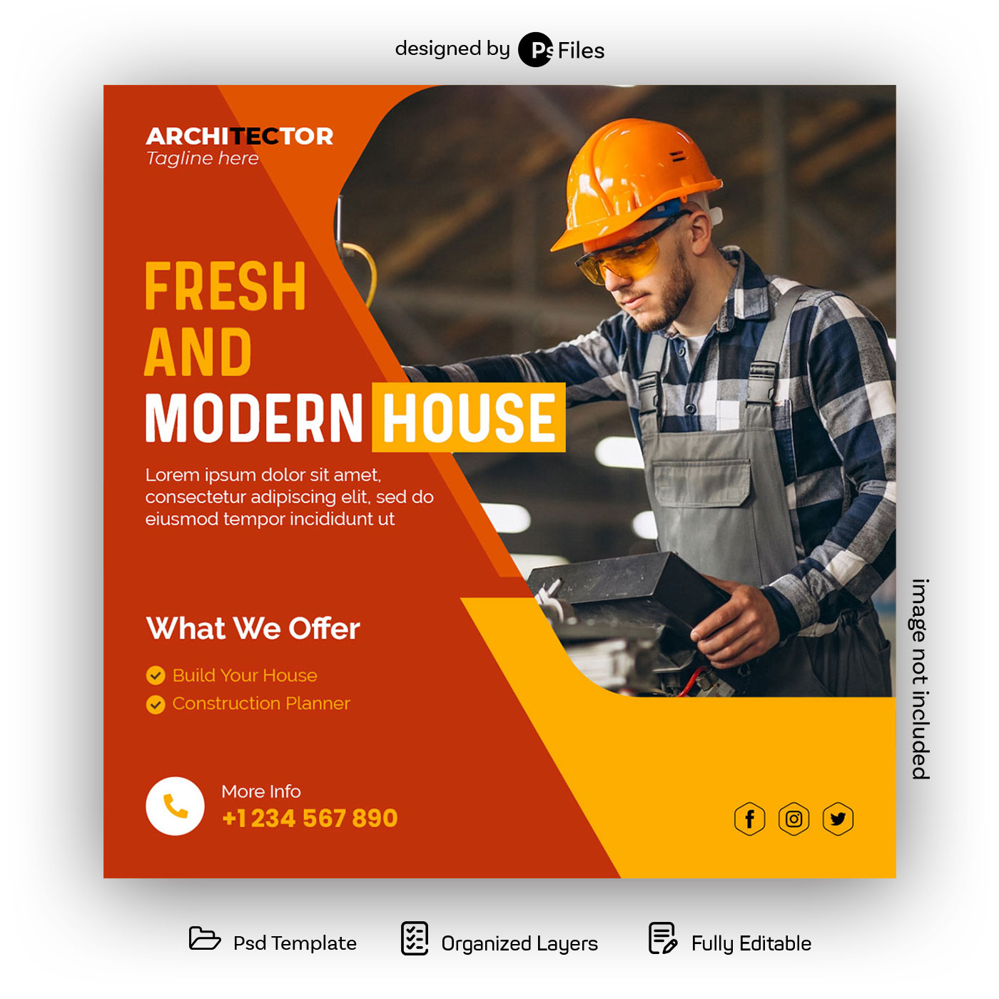 PsFiles Free Instagram Post Template for Modern House Builders Company