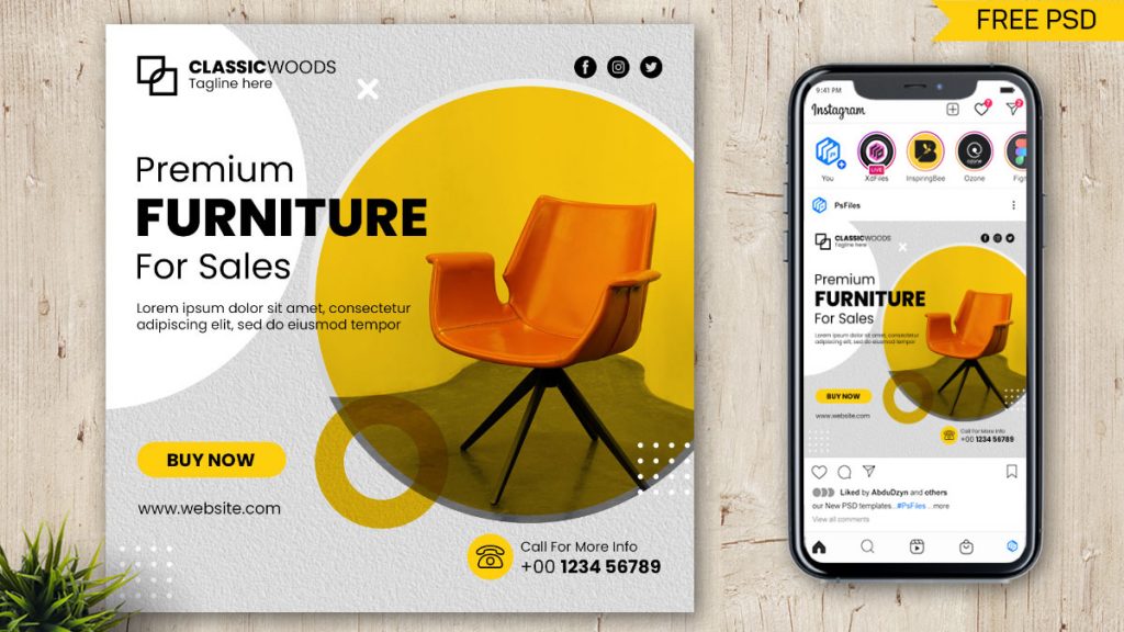 Furniture on Sale Instagram Post Design Template PSD free PsFiles