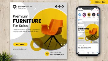 Furniture on Sale Instagram Post Design Template PSD free