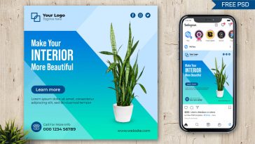 PsFiles Make Interior more Beautiful Indoor Plant Free Instagram Post PSD Template