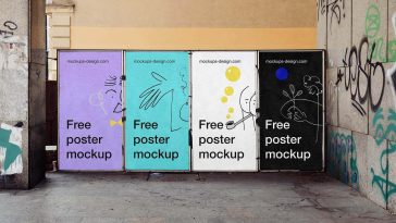 Free 4 Side By Side Outdoor Wall Posters Mockup PSD