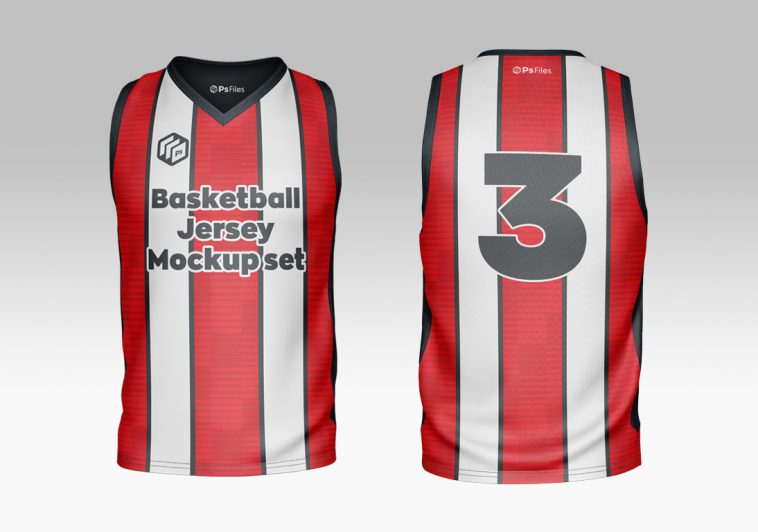 Free V Neck Basketball Jersey Mockup PSD Set