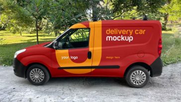 Free Delivery Cargo Van Mockup PSD