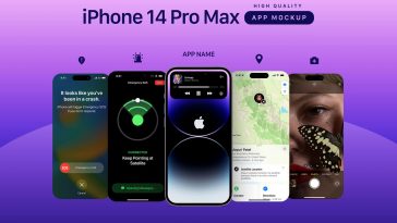 Free iPhone 14 Pro Max App Screen Mockup PSD