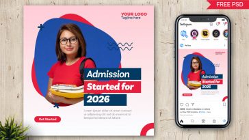 Free Creative Instagram Post Design Template PSD for College Admission Started