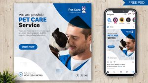 PsFiles Free Instagram Post Design Template PSD for Pets Care Animal Shop